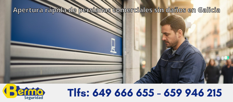 Apertura rápida de persianas comerciales sin daños en Galicia