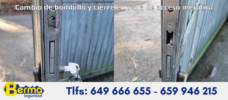 Cambio de bombillo y cierre en valla de acceso metálica