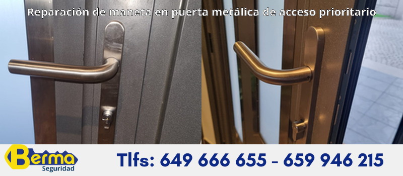 Reparación de maneta en puerta metálica de acceso prioritario